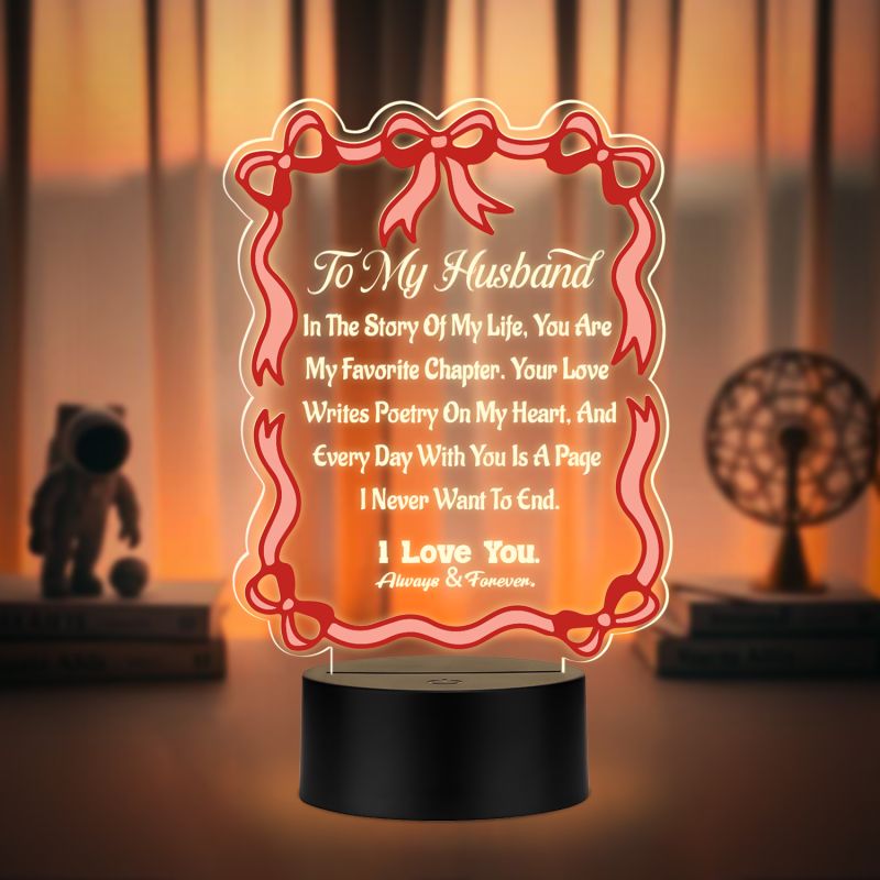 Acrylic Led Lamp Romantic Gift for Couples | Warm White Light Gift Item for Wedding, Anniversary, Birthday & Valentine's Day (to My Husband Gift)